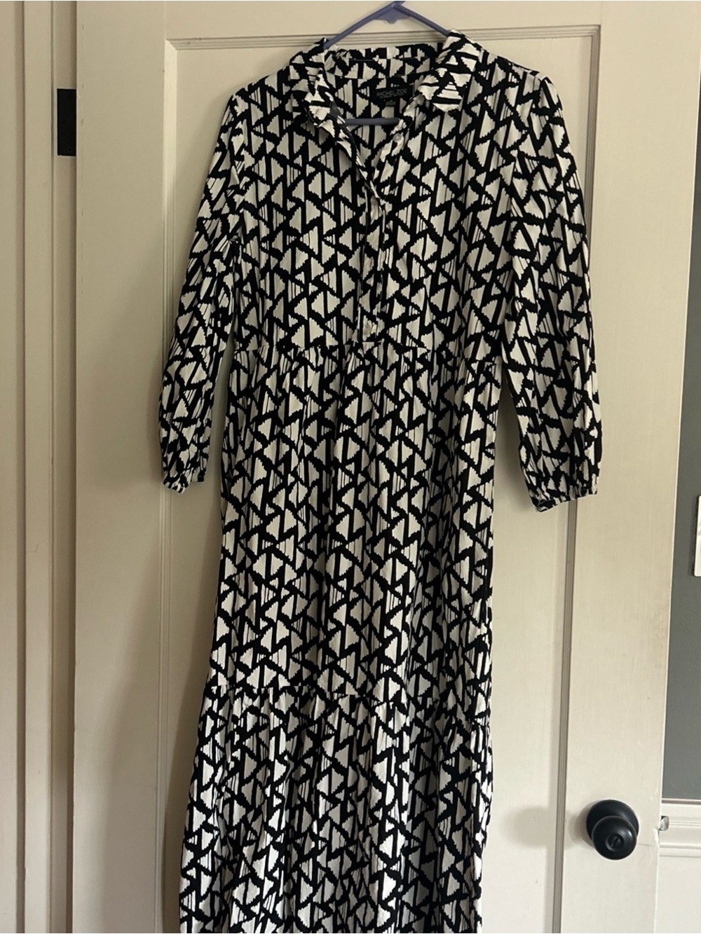 Rachel zoe Black & White Geometric Print Button-Front Midi Dress - Medium